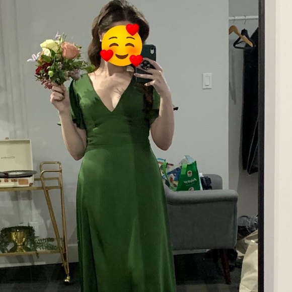 Azazie Lani Stretch Satin Bridesmaid Dress in Juniper Green - Picture 5 of 5